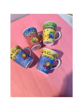 Sango Sangria Mugs Set of 4 Multicolor Fruit Design